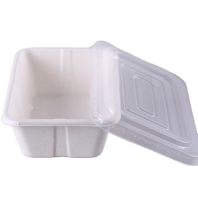 recipientes de alimento Microwavable biodegradáveis do bagaço 500ml com tampa clara