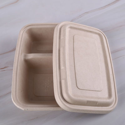 dois recipientes de alimento Compostable da polpa do compartimento 1000ml