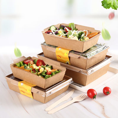 Caixa do papel de embalagem com a tampa clara para a salada, o fruto e o alimento frio